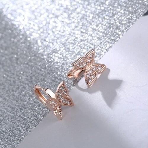 ZHOUYANG Stud Earrings For Women Beautiful Delicate Butterfly Cubic Zirconia 3 Color Birthday Party Gift Fashion Jewelry KBE247
