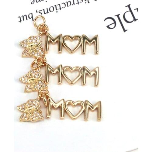 10Pcs New Gold Color Zircon Butterfly Neck Pendants Fashion Mom Charms Pendant Handmade Accessories Wholesale Supplies