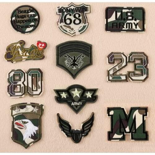 11pc camouflage military rank letter embroidery patches iron on clothing emblems for clothes us navy airborne army badge sticker