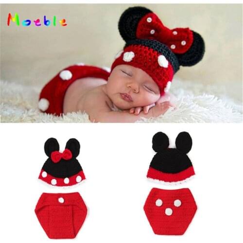 2019 Minnie Design Baby GIRL Beanies Infant Baby Cartoon Hats/Caps&Diaper Set Nursling Knit Crochet Photo Props 1set MZS-14106
