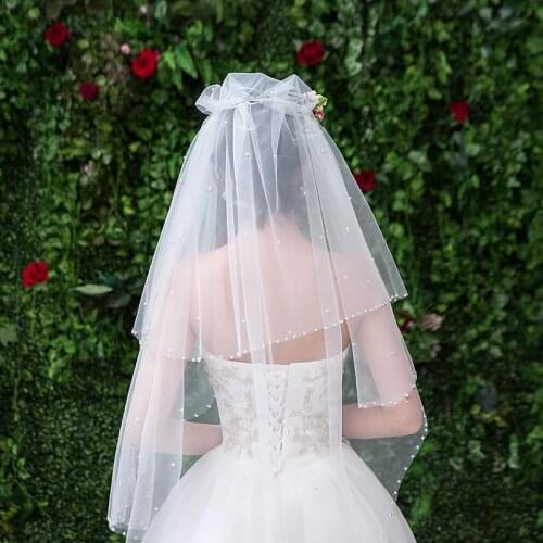2020 fashionable and elegant single layer beaded white veil bridal veil wedding accessories wholesale