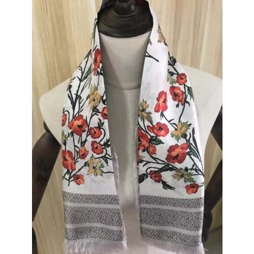 2021 new arrival winter autumn classic flower 100% pure silk scarf twill hand made roll 90*90 cm shawl wrap for women lady