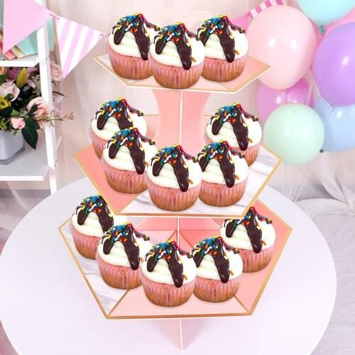 3-Tier Round Cardboard Cupcake Stand Dessert Tower Treat Stacker Platter Food Display Pastry Cake Serving Platter Cake Tools