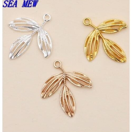 50pcs 24*27.5mm Metal Alloy Leaves Pendant Gold/Silver Color KC Gold Leaf Pendant Charm DIY Jewelry Findings