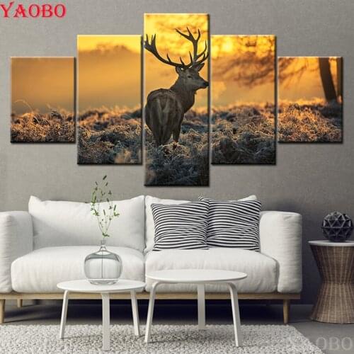 5D DIY Diamond Painting Cross Stitch kit 5 Pieces Sunshine Forest Trees Animal Deer Landscape Diamond Embroidery 5pcs sets