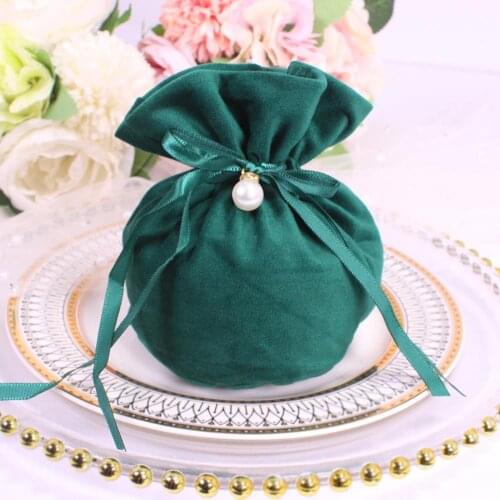 Pearl Bead Decorated Velvet Jewelry Pouches Gift Packing Drawstring Candy Holder Wedding Party Event Favor Bags