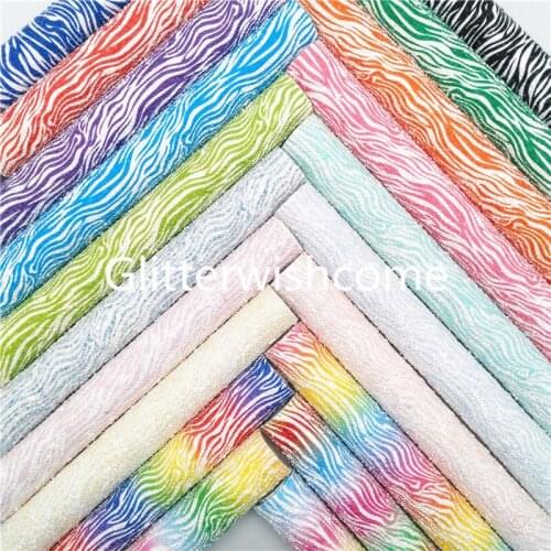 Glitterwishcome 21X29CM A4 Size Zebra Printed Chunky Glitter Leather Sheets with Felt Backing for Bows, GM148B