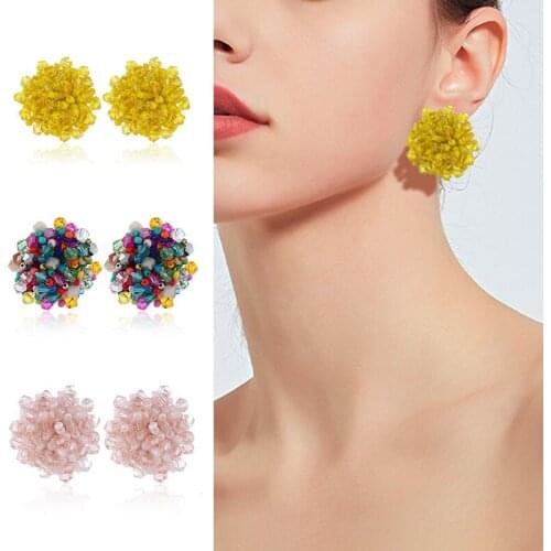 Bohemia Crystal Beads Stud Earrings For Women Summer Beach Ear Jewelry Accessories Ladies Fashion Stud Earring