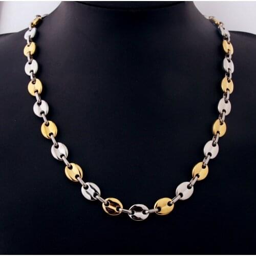 11mm 7-40inch Hot Sale Punk Stainless Steel Silver Color Gold Coffee Beans Chain Mens Womens Necklace Or Bracelet Xmas Gift