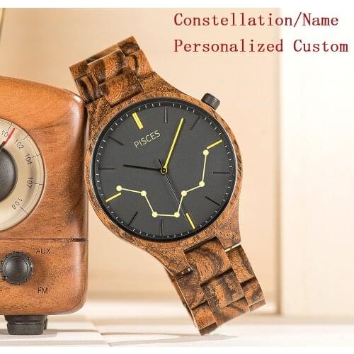 Relogio masculino Custom Watch for Men Personalized Constellation Logo Name Wooden Wristwatches Mens Gift OEM Dropshipping
