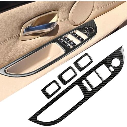 Black Car Window Lift Switch Panel Cover Trim Fit for BMW 5 Series E60 520 523 525li 530li 2008 2009 2010 Carbon Fiber LHD Only