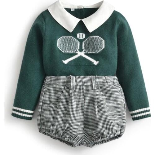 Baby Boys Spanish Boutique Clothes Set Children Long Sleeve Knitted Sweaters + Short Pants Toddler Autumn Winter Clothing