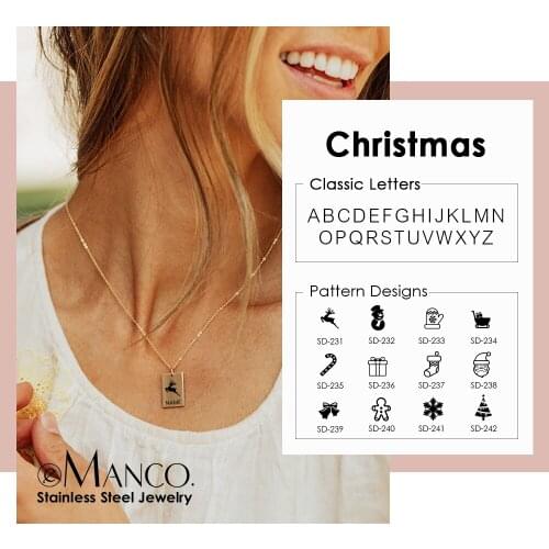 EManco Christmas atmosphere Stainless Steel Necklace custom made Square Pendant Choker For Women Man Gift Saints' Day