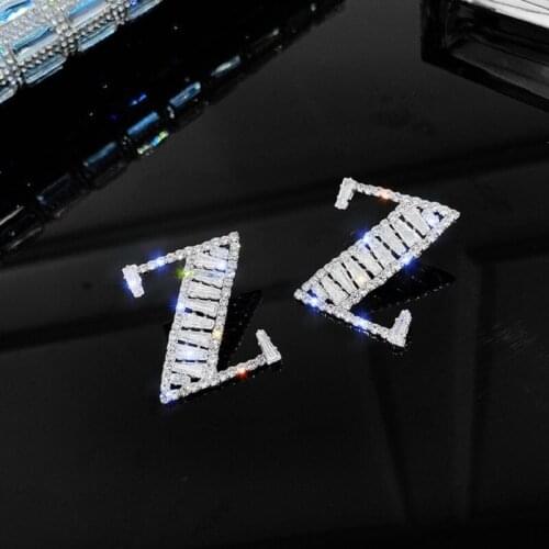 Exknl Fashion Letter Z Stud Earrings For Women Alphabet Korean Big Rhinestone Earrings Party Wedding Wholesale 2021 Jewelry