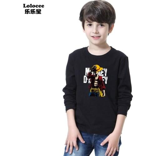 Teens T-shirt Casual Long Sleeve Kids T Shirts Brand Clothes Print Anime Luffy Cartoon Tops Summer Cotton Basic Tee 3-14T