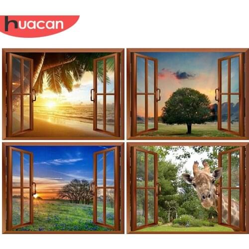 HUACAN 5D Diamond Embroidery Window Tree Cross Stitch Sale Diamond Painting Landscape Full Square New Arrival Home Decoration