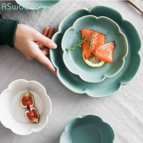 Japanese Style Ceramic Tableware Colored Flower Glaze Large Plate Fruit Plates Household Supply Platter Restaurant Serving Dish