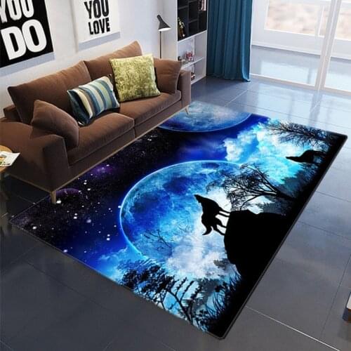 Wolf Dog 3D Printed Carpets for Living Room Bedroom Area Rugs Kids Room Crawl Mats Crystal fleece Child Play Carpet 5 Sizes