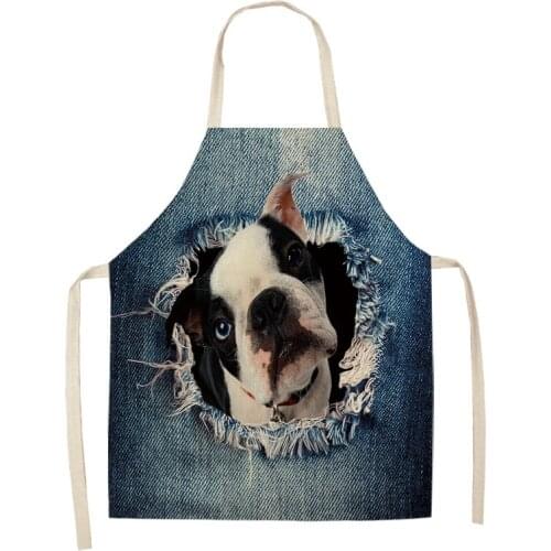 Cartoon Cat Dog Pattern Kitchen Aprons Cotton Linen Unisex Dinner Party Cooking Bibs Pinafore Cleaning Tools for Kids Adults