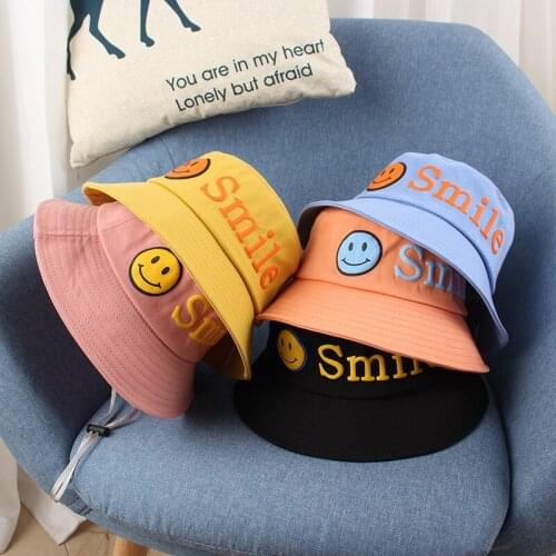 Summer children cute fisherman hat boy girl cartoon smiley smile hat outdoor leisure sun hat print fisherman hat