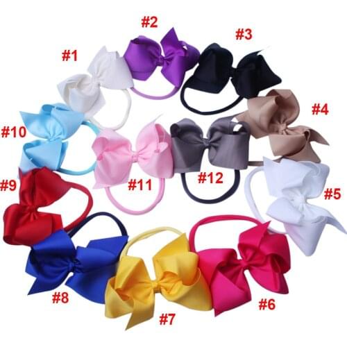 Fashion Hairbows 5inch With Elastic Band Children Hair Accessories Nylon Headbands Multicolor Hairbands 12pcs/lot
