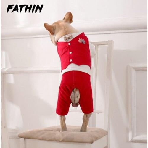 FATHIN Handsome Suit Dog Clothes Autumn and Winter Dog Jumpsuits with Tie Cotton Warm Pet Costume XS-FB