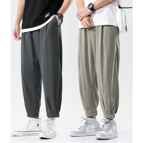 2021 NEW Ice silk fabric Pants Men Casual Formal Slim Fit Spring summer Male hip hop Ankle Length Straight Trousers