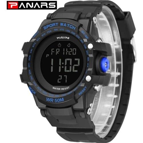 Outdoor Digital Watch for Men 50M Waterproof LED Sport Watch Timing Alarm Clock Plastic Strap Wristwatch Deportivo Hombre