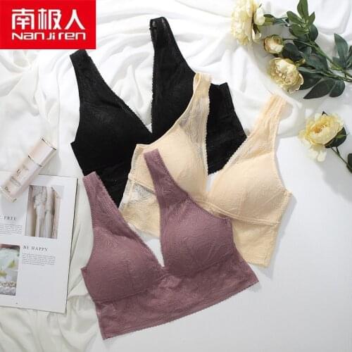 NANJIREN Lingerie Women Sexy Underwear Set Silk Push Up Wire Free Solid Color Seamless Breathable Comfortable Padded Vest Bra