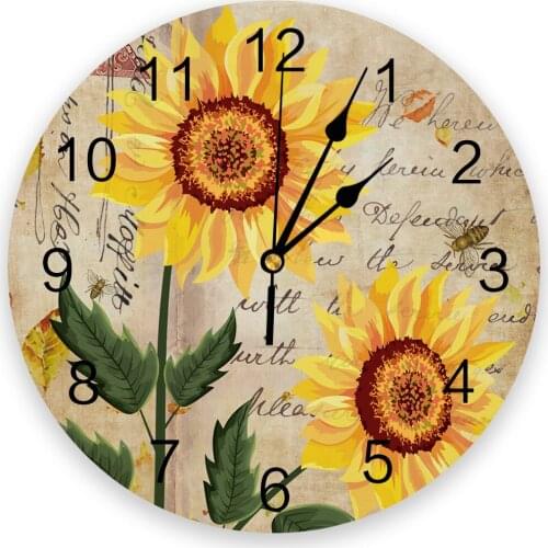 Retro Shabby Sunflower PVC Wall Clock Wall Digital Clock Home Decor Wall Clock Modern Design Living Room Decor