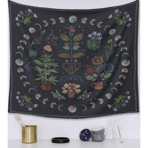 Wall Hanging Botanical Moon Phase Tapestry Celestial Floral Wall Tapestry Hippie Flower Wall Carpets Dorm Decor Starry SkyCarpet
