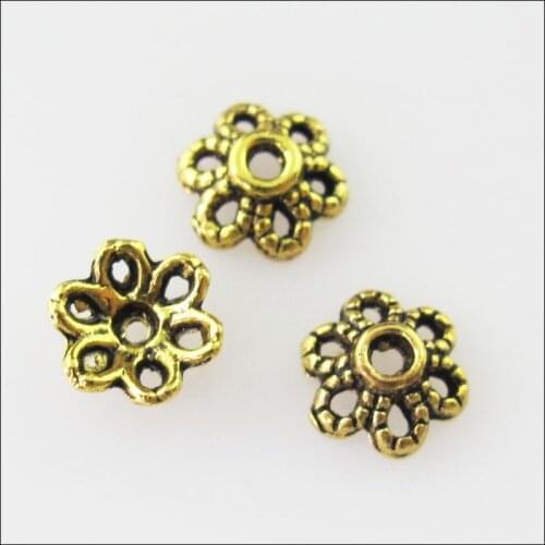 New 200Pcs Antiqued Gold Color 6Leaf - Flower End Bead Caps Connectors 6mm