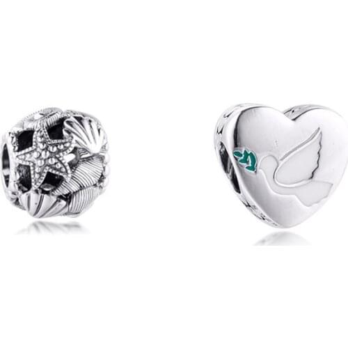 One Set Two Pieces Silver Pendant Sterling Autumn Charm S925 Anniversary Bracelets Sparkling Beads for Jewelry Making