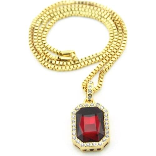 Hip Hop MENS Iced out Red Crystal Charm Pendant Chain Necklace Men Women Jewelry Z118