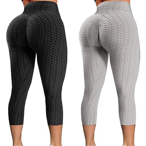 High Waist Sexy Textured Cropped Leggings Women Crop Yoga Pants Elastic Capris Gym Workout Leggings Girls Fitness Running Tights