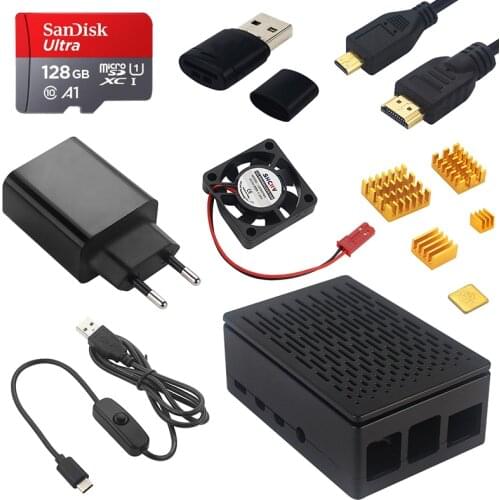 Raspberry Pi 4 ABS Case Plastic Box Power Adapter Cooling Fan with Heat Sink Reader Video Cable Optional for Raspberry Pi 4B