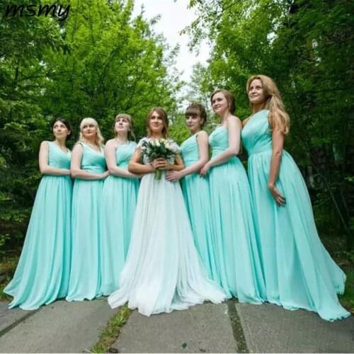 Simple Pleated Chiffon Country Beach Bridesmaid Dresses 2019 Floor Length Wedding Party Dress