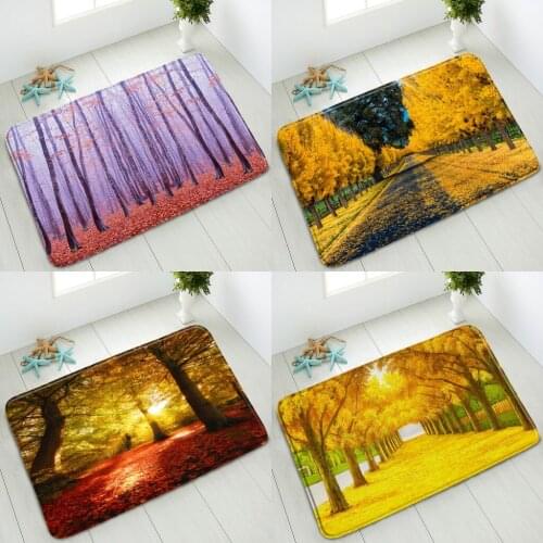 Anti-Slip Bath Mat Autumn Scenery Forest Flowers Plants Bedroom Kitchen Doormat Absorbent Floor Mat Carpet Washable Home Decor