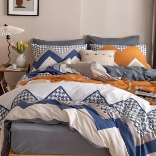 Luxury Striped Printed Bedding Set Cotton Simple Duvet Cover Four-piece Bed Linen Double Household Bed Cotton Plaid Bedding