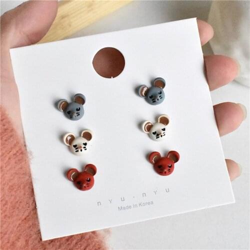 Girl White Grey Red Mouse Stud Earring Women Cute Jewelry Mini Cartoon Little Mouse Earrings Kids Birthday Gift