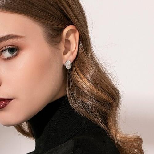 INS European and American simple personality Frosty temperament diamond oval drop earring earrings new style thin face 2021