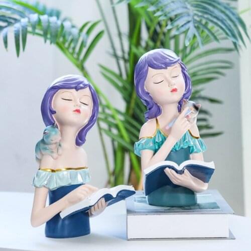 Nordic Ins Resin Girl Art Statue Christmas Birthday Gift Fairy Accessories Sculpture Ornament Home Decoration Tabletop Figurines