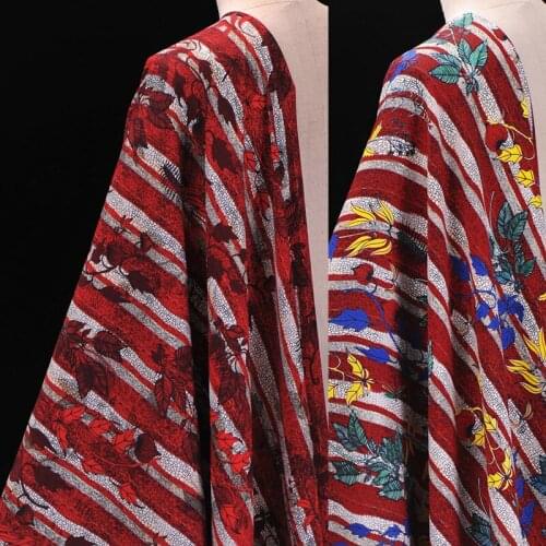 112CM Wide 19MM Stripe Floral Print Stretch Red Heavy Silk Fabric Good for Spring Summer Dress Skirt Shirt Pants J170