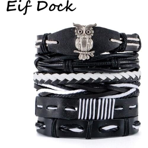 Vintage 6pcs/set Multiple Charm Bracelets For Men Woman Fashion Wristbands Owl Cross Leather Bracelet Bangles Party Jewelry Gift