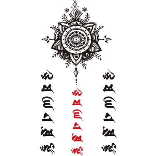Sanskrit Tibetan Flower Waterproof Temporary Tattoo Sticker Black Totem Design Fake Tattoos Flash Tatoos Arm Body Art Women Men