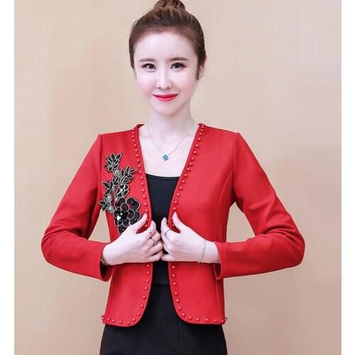 XXXXL Women Fashion Office Wear Basic Black Blazer Coat Vintage Beading Long Sleeve Business Female Outerwear Chic Tops Party