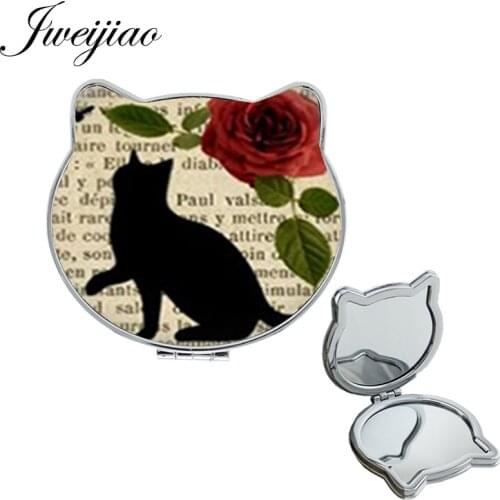Youhaken red rose black cat Silhouette 1X/2X Portable Magnifying mirror letters leather pocket mirror for lovers wedding NS040
