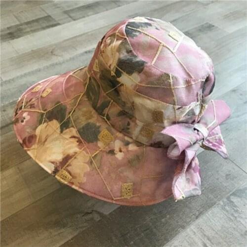Women Printing Bow Casual Beach Hat Tide Summer Outdoor Sunhat Visor Ladies Cap Korean Womens Wide Brim Hat Femem
