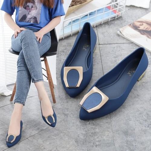 Women Jelly Shoes Spring New Loafers Summer Beach Sand Soft Brief Sandals Flat Gold Heel Pointy Toe Slip On Ballet Flat