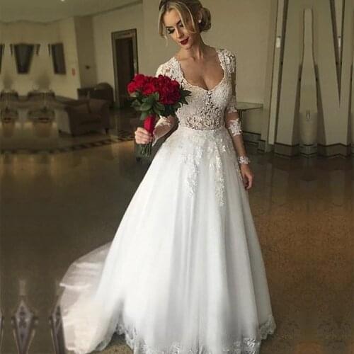 Long Sleeve Sexy Wedding Dresses 2020 Backless O Neck Summer Beach Wedding Gowns lace Applique Boho Bride Dress Vestidos